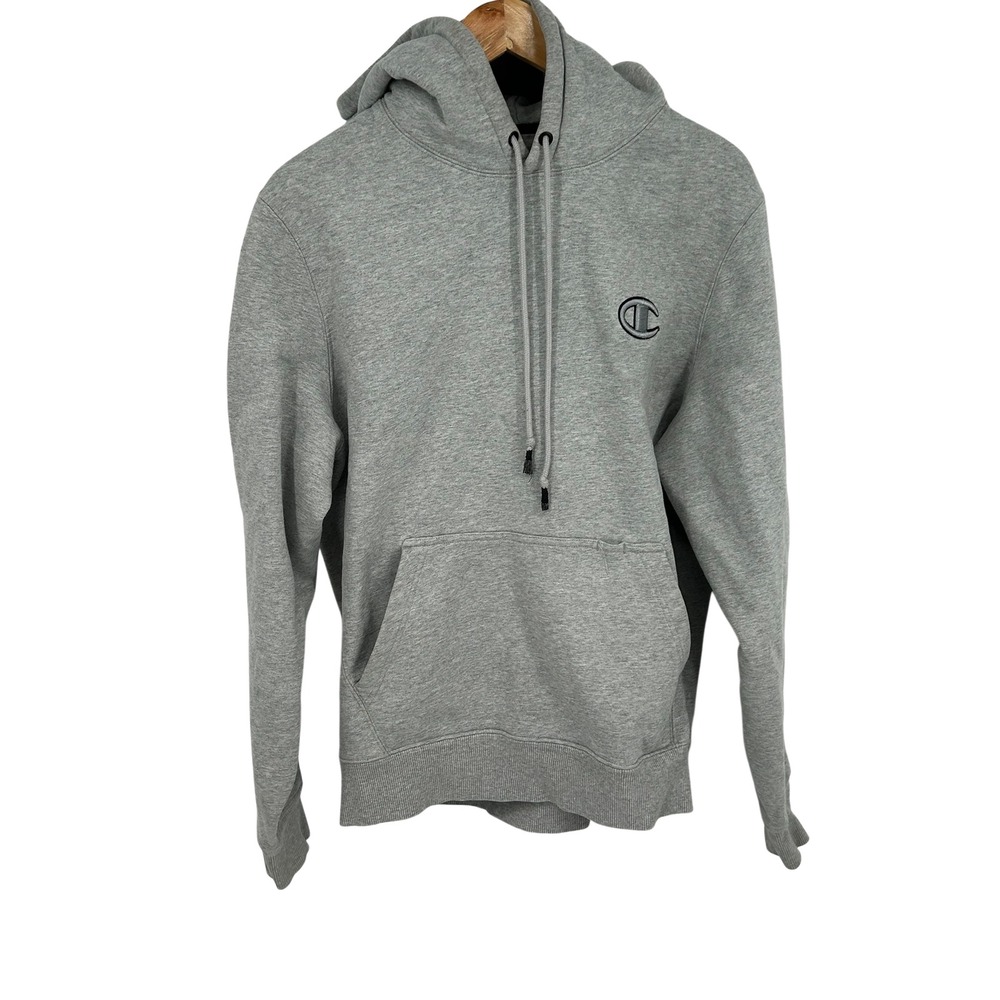Champion Men Gray Pullover Hoodie Sweatshirt Logo Graphic Size Large